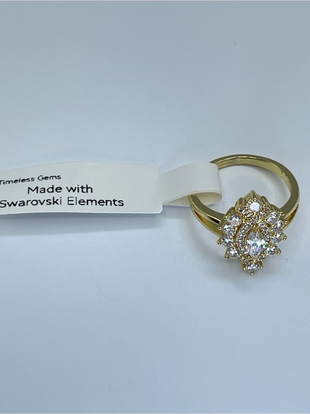 Swarovski Crystal Elements White Crystal Art Deco Ring Vintage Look Sz 8